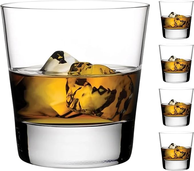 NUDE Whiskey Glasses Set of 4 – Highlands 12.5 oz Premium Lead-Free Crystal Old Fashioned Rocks Glasses for Whisky, Scotch & Bourbon – Heavy Base, Dishwasher Safe Barware Luxury Gift Set