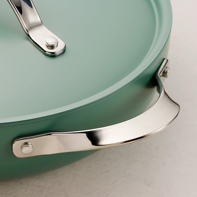 Tramontina All-in-One Plus Pan Set, 5-Quart Ceramic Non Stick Cooking Pan with Lid, Steamer Insert, Bamboo Utensil and Trivet, Green