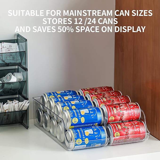2 Pack Soda Can Organizer, Refrigerator Beverage Organizer with Sliding Tray, Suitable for Refrigerator/Cabinet/Countertop Soda Can (2 PACK)