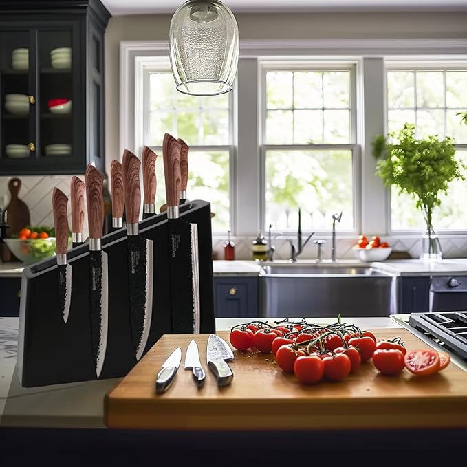 Uniharpa Black Magnetic Knife Block Holder Rack Wooden Block Magnetic Stands with Strong Enhanced Magnets Multifunctional Storage Knife Holder