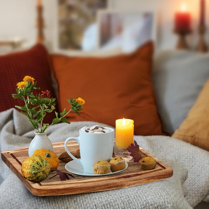 Kigley 10 Pcs Acacia Wood Cutting Boards Bulk for Laser Engraving Wooden Dinner Plates with Groove Chopping Charcuterie Board Carving Tray for Housewarming Party Gifts (10 x 12 Inch)