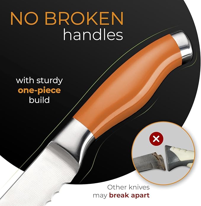 Orblue Serrated Bread Knife with 10-inch Upgraded Stainless Steel Razor Sharp Wavy Edge Width - Bread Cutter Ideal for Slicing Homemade Bagels and Cake, Orange