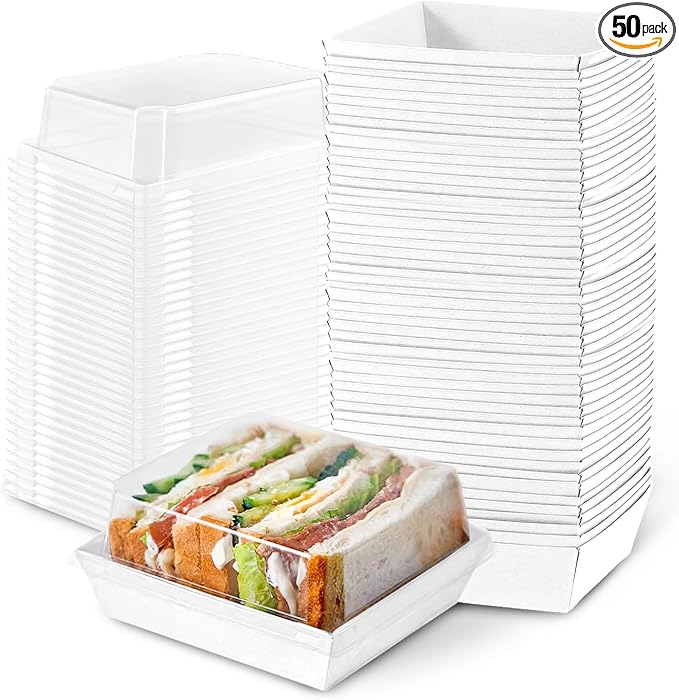 Plastic Charcuterie Boxes with Clear Lids 5in 50pcs, White Small Square To Go Paper Bakery Dessert Boxes, Disposable Mini Food Containers for Sandwich Cookie Slice Cake Strawberry Snack