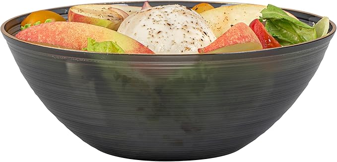 Restaurantware Plastic Bowls 20 Pcs 16 oz Gold Rimmed Disposable Soup Bowls Heavy-Duty Black Translucent Rippled Dinnerware Containers for Party, Desserts, Salads, Snacks, and Catering