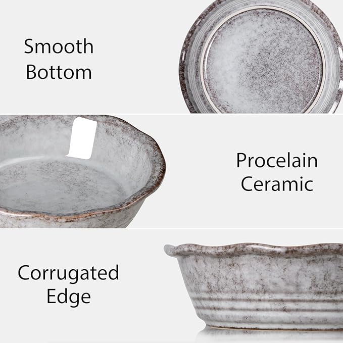 NUTRIUPS Small Pie Pans Set of 4, 6.5 Inch Ceramic Mini Pot Pie Baking Dishes, Oven Safe (6.5in, Grey, 4PCS)