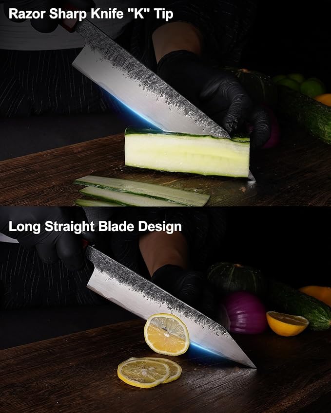 WA Series Japanese Chef Knife 210MM Black Forged Japanese Kitchen Knives with Eboy Handle,Gift with Premium Box for Husband Dad (8.27 Inch Kiritsuke Knife)