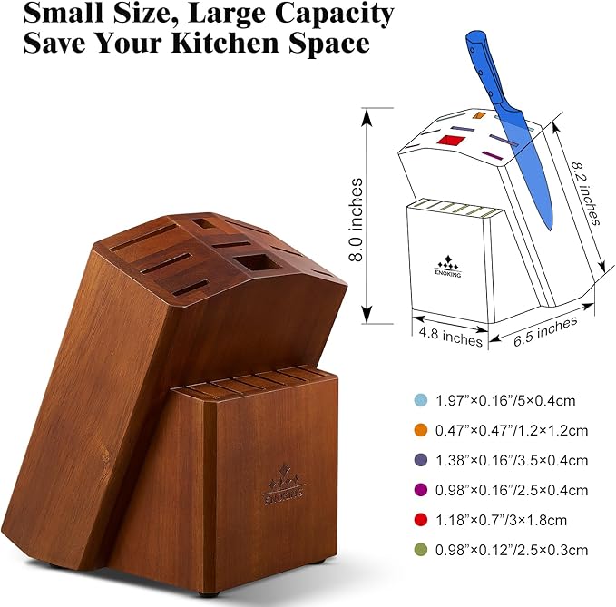 ENOKING 15 Slots Universal Knife Block, Acacia Wood Knife Block without Knives, Knife Holder for Kitchen Counter- Wider Angled Openings for Keeping Knives Sharp