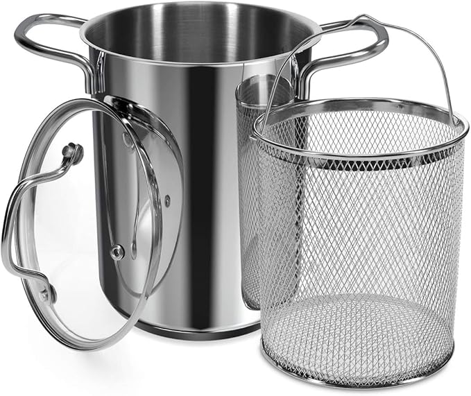 Navaris Asparagus Pot - Stainless Steel Asparagus Vegetable Steamer Spaghetti Pasta Stovetop Cooker with Removable Basket and Lid - BPA Free - 4.1 Qt