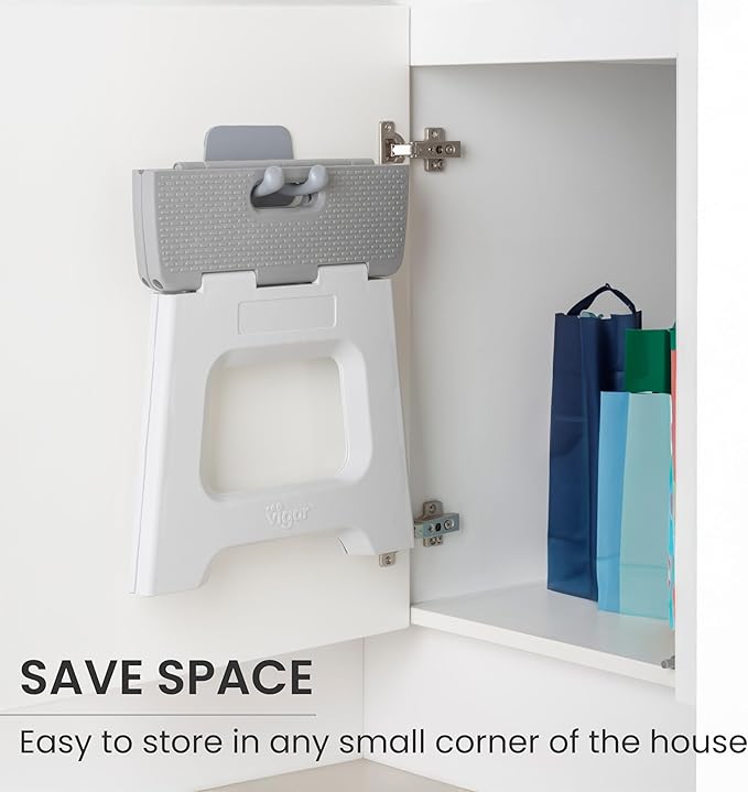 Vigar Compact Step Stool Foldable, 9-inch Step Stools for Adults up to 330 Pound, Lightweight Stool, Non-Slip Folding Step Stool, Gray