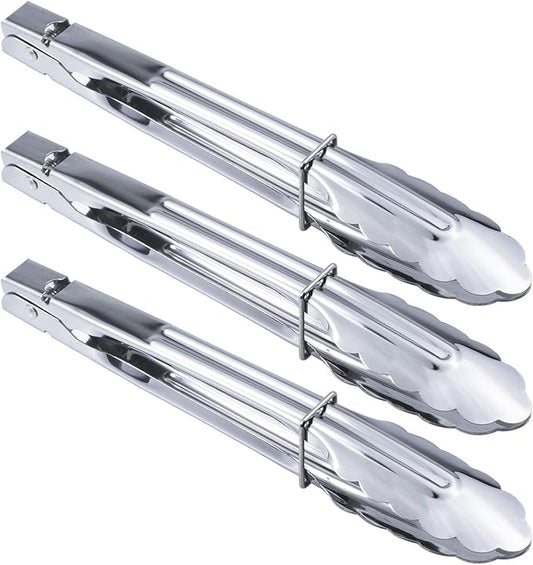 Stainless Steel Serving Tongs Metal Cooking Tongs (9-Inch 3 Pieces)