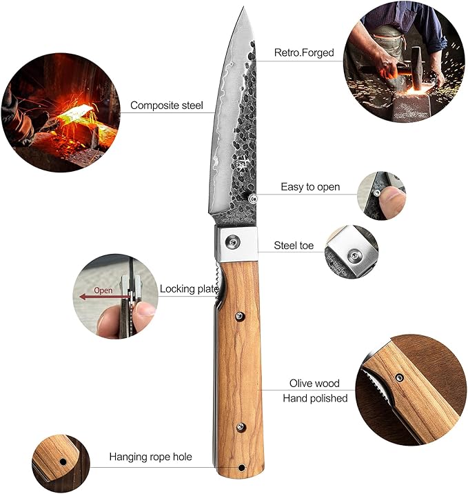 SENBON Forged 440A Stainless Steel sharp pocket folding peeling utility knife Natural Olive Handle Camping trip Outdoor Portable fruit knife