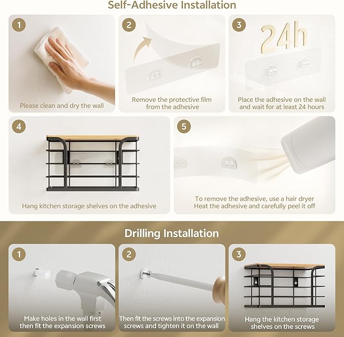 2 Pack Extra Large Stackable Pantry Organizers and Storage,Wall Mount Trash Bag Holder Dispenser with Bamboo Top for Kitchen Laundry Room Organization,Black