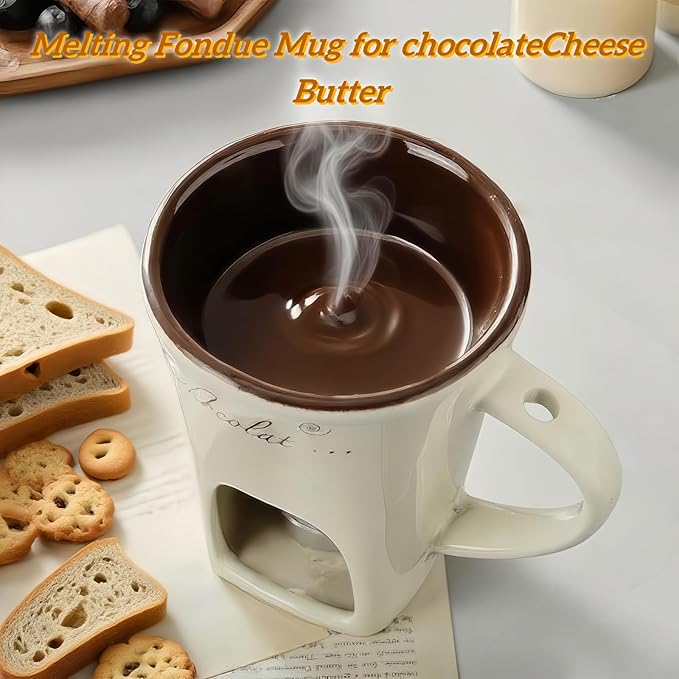 Sweet Fondue Cup,Chocolate Melting Fondue Mugs Set,Chocolate Melting Pot,Fondue Cups With Forks For Date Night Birthday Wedding Gifts (White)