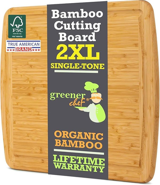 GREENER CHEF 24 Inch 2XL Extra Large Bamboo Cutting Boards for Kitchen, Stove Top Butcher Block, Extra Large Wooden Carving Board for Meat, Veggies, Charcuterie Board with Deep Juice Grooves