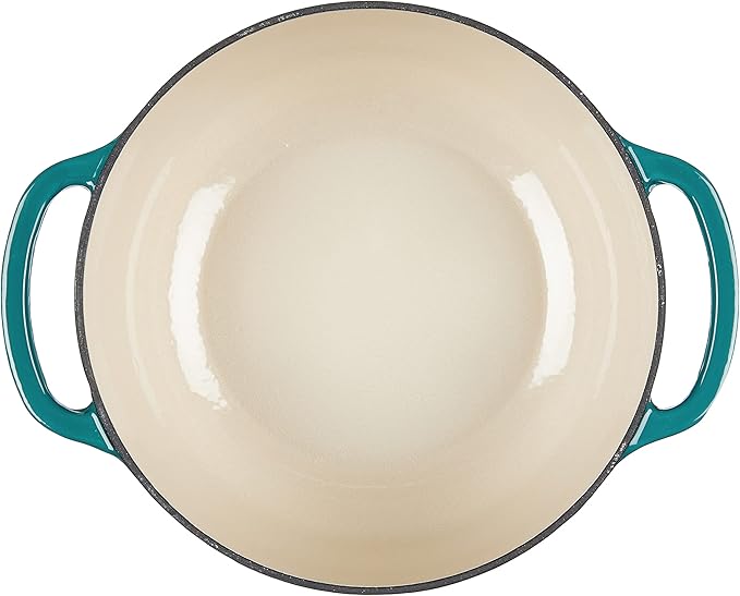 Lodge 4.5 Quart Enameled Cast Iron Dutch Oven with Lid – Dual Handles – Oven Safe up to 500° F or on Stovetop - Use to Marinate, Cook, Bake, Refrigerate and Serve – Lagoon