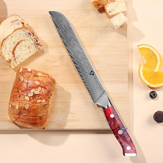 WILDMOK Serrated Bread Knife, 8 inch Damascus Steel, Japanese VG10 Core, Best Bread & Cake Knife, Resin Handle Gift Box
