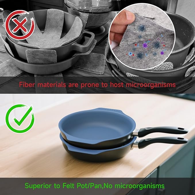 Silicone Pan Protectors for 12-Inch Frying Pans - Non-Slip Stacking Guards, BPA-Free & Dishwasher Safe | Protect Cookware from Scratches (Blue, 2 Pack)
