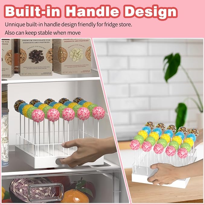 2 Pack Cake Pop Stand,25 Holes Clear Cake Pops Display Holder,Cake Pop Sticks Kit, Candy Pop Holder,cake pop mold for Party,Wedding,Birthday(White,2-Pack)