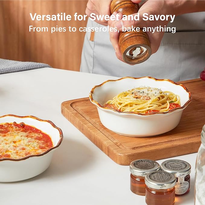 ONEMORE Mini Pie Pans, 6.8 inch Ceramic Pie Dish for Baking Nonstick Small Pie Pans Deep Dish Pie Plates Mini Tart Pans, Ideal for Chicken Pot Pie & Desserts, Individual Pot Pie Baking Dishes Set of 4