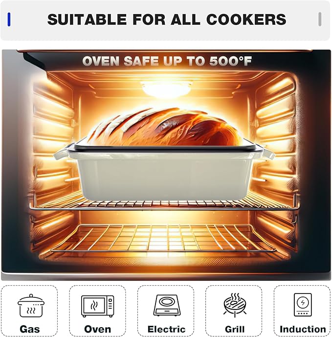 13x5 Enameled Cast Iron Loaf Pan with Lid – Bread Pan for Sourdough, Cake, Meatloaf, Even Heat, Nonstick, Easy to Clean, 2 Piece Set
