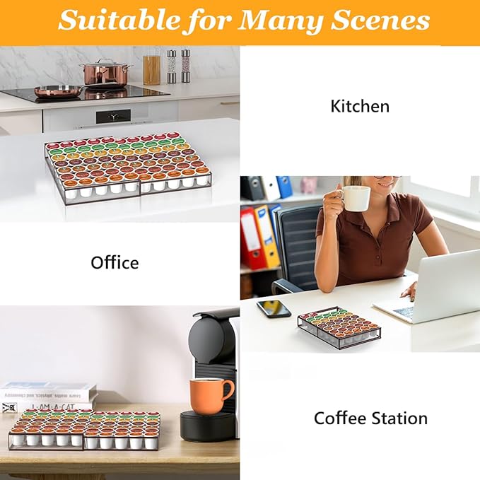 Coffee Pod Holder Drawer, Expandable K Cup Holder Compatible with Keurig K-Cup, K Cup Drawer Organizer Hold 35-70 Coffee Pod Storage for Coffee Station Office and Kitchen, Bronze