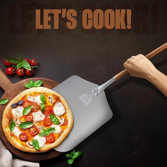 Pizza Peel 12" x 14", Pizza Paddle, 35.5" Long Aluminum Metal Pizza Peel with Detachable 21" long Wooden Handle, Pizza Turning Spatula, Pizza Shovel