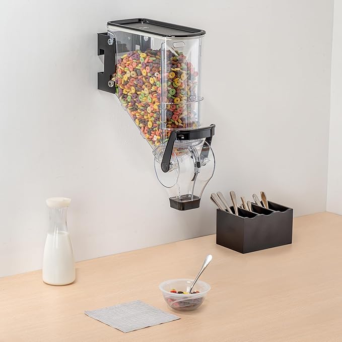 Restaurantware-Met Lux 3.4 Gallon Dry Food Dispenser, 1 Airtight Cereal Dispenser - Wall-Mounted, Single Control, 1 Black Plastic Grain Holder, For Snacks, Nuts, Or Coffee Beans