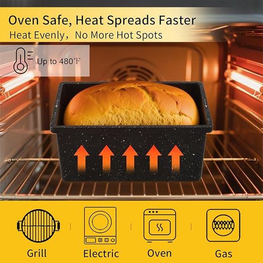 Cast Aluminum Loaf Pan with Lid, Pullman Loaf Pan for Homemade Sourdough Bread, Sandwich, Meatloaf Baking, 8x4 Inch Nonstick Deep Bread Tin with Cover, Oven Safe & Heavy Duty, Speckled Black