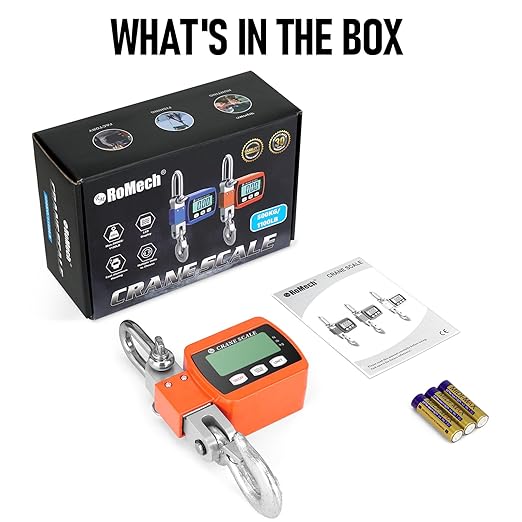 RoMech 1100lb Digital Hanging Scale with Cast Aluminum Case, Handheld 500Kg Mini Crane Scale with Hooks for Farm Hunting Outdoor (Orange, 1100lbs)