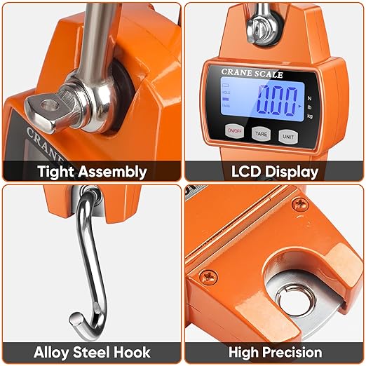 RoMech 660lb Digital Hanging Scale with Cast Aluminum Case, Handheld 300Kg Mini Crane Scale with Hooks for Farm Hunting Fishing Outdoor (Orange)