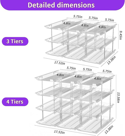 Can Organizer for Pantry, Upgraded Thickened Modular 4 Tier Combinable Can Storage and Beverage Dispenser Rack, Canned Food Organizer Holds 48 Cans, Clear Can Holders for Pantry and FridgeFridge