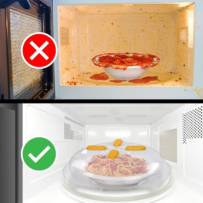 HOVER COVER Magnetic Microwave Cover for Food | Clear Microwave Splatter Cover | Microwave Plate Cover with Steam Vents | Food Grade Dish Cover | BPA-Free | Dishwasher Safe | Orange