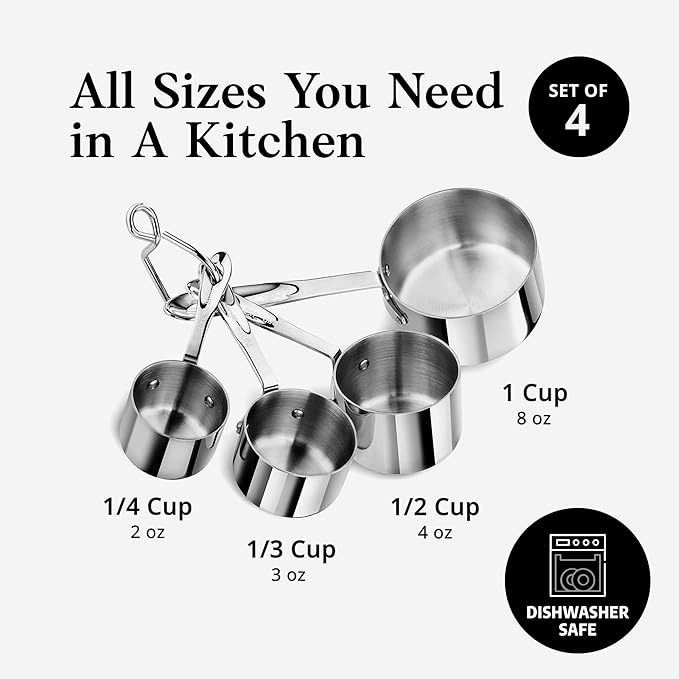 New Star Foodservice 43150 Stainless Steel 18/8 Measuring Cups with Brass Plated Body