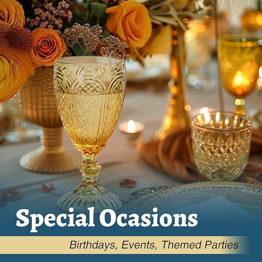 Chaos Coordinator Amber Wine Glasses set of 6, vintage colored glassware, colored drinking glasses for a baby shower, wedding, birthday,or fancy glassware for everyday,10.5 OZ.