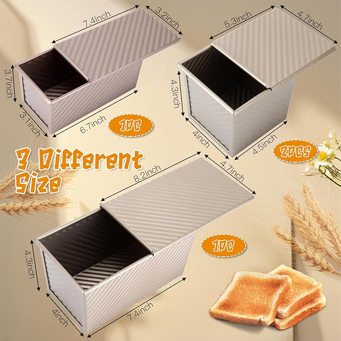 4 Pcs Pullman Loaf Pan with Lid,Bread Loaf Pan,0.5LB/1LB Dough Capacity Pullman Bread Pan, Non-Stick Carbon Steel Sandwich Bread Pans,Toast Box for Sandwich,Bread,Sourdough
