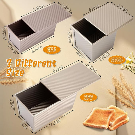 4 Pcs Pullman Loaf Pan with Lid,Bread Loaf Pan,0.5LB/1LB Dough Capacity Pullman Bread Pan, Non-Stick Carbon Steel Sandwich Bread Pans,Toast Box for Sandwich,Bread,Sourdough