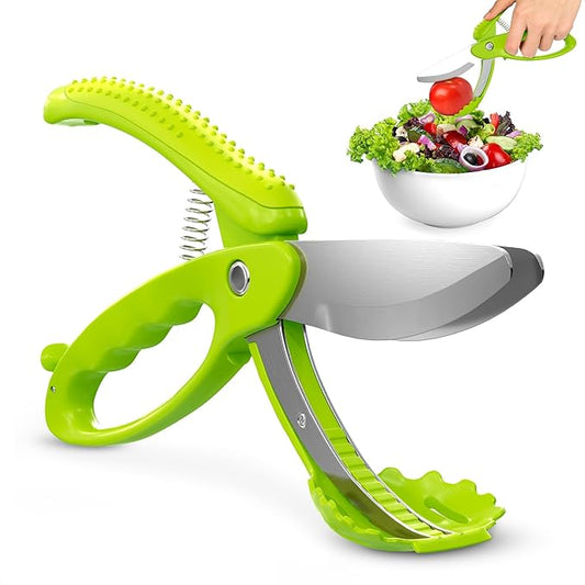 Salad Scissors for Chopped Salad – Multiblade Food Scissor Chopper With Spring-Loaded System & Anti-Slash Head for Fast Double Cutting – 8.9" Handy Size Lettuce Chopper, Stainless Steel Blades