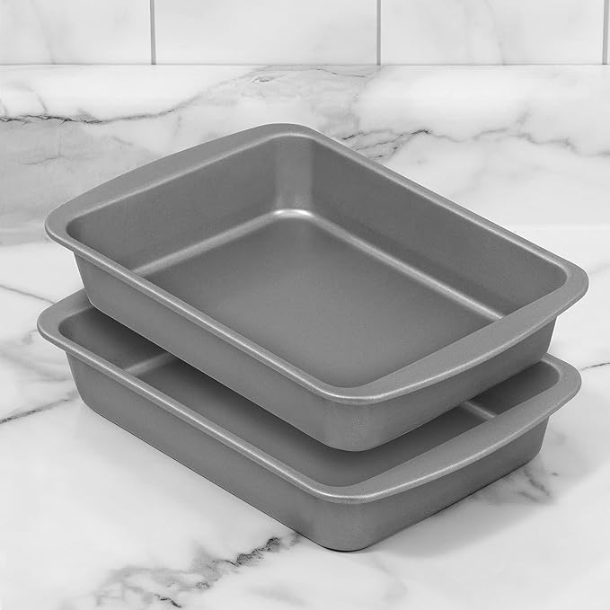 OvenStuff Nonstick Toaster Oven Bake & Roast Pans, 8.4-inch x 6.4-inch x 1.7-inch, Set of Two, Grey