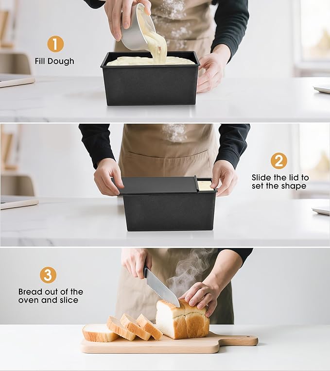 Pullman Loaf Pan with Lid, 13×4 Inch Nonstick Aluminized Steel Bread Pan, 2.2 lb for Homemade Sandwich Bread