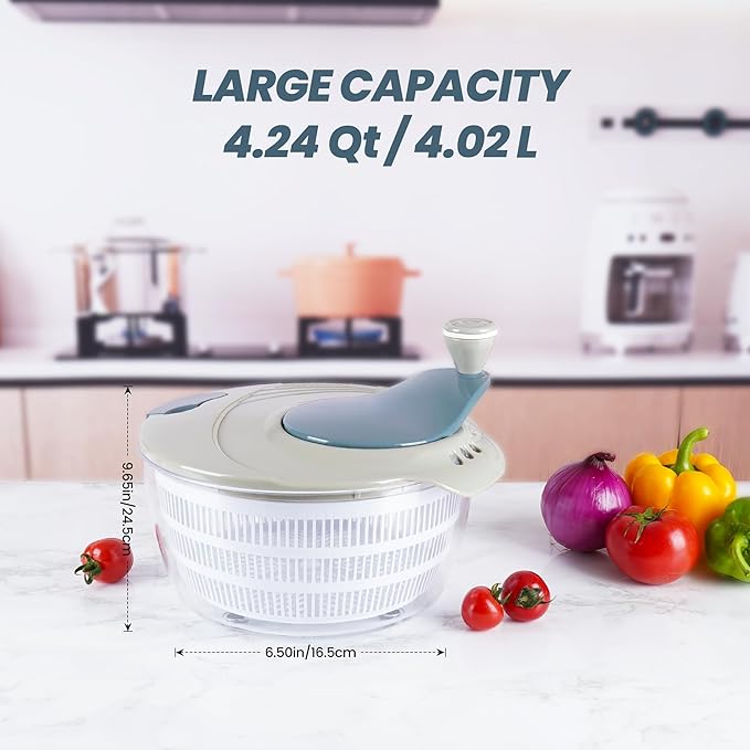 Salad Spinner, 4.3 Qt Lettuce Spinner with Double Drainage Holes, Locking Lid, BPA-Free & Non-Slip Base, Easy-Clean Vegetable & Fruit Dryer for Quick Meal Prep