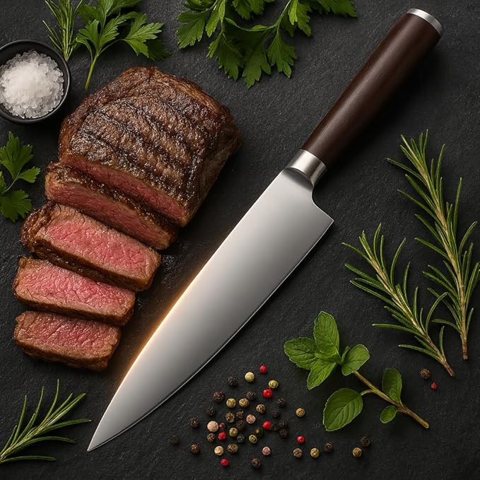 Chef Knife 8 Inch – Japanese High Carbon Stainless Steel Kitchen Knife for Cooking, Chopping, Slicing Meat & Vegetables – Ultra Sharp Professional Chef’s Knife with Ergonomic Handle & Gift Box