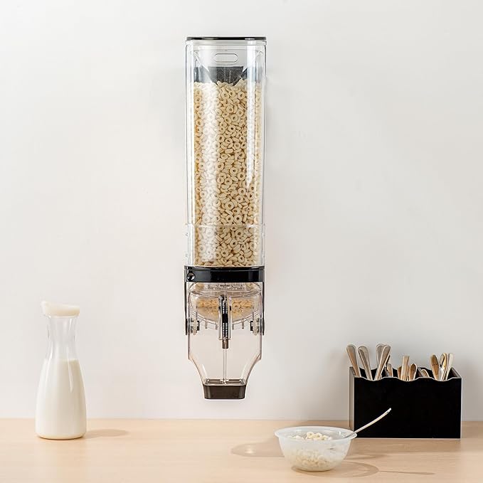 Restaurantware-Met Lux 5 Gallon Dry Food Dispenser, 1 Airtight Cereal Dispenser - Wall-Mounted, Single Control, 1 Black Plastic Grain Holder, For Snacks, Nuts, Or Coffee Beans