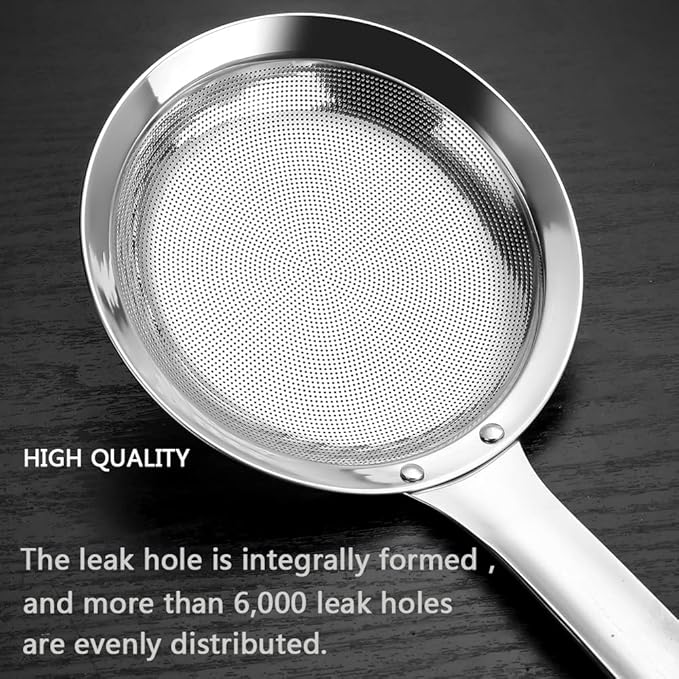 Sieve Fine Mesh Strainer Set Stainless Steel Metal Flat Cooking Skimmer Ladle Colander With Handle Food Strainer Kitchen Tools For Kitchen Baking Oil Filter Flour Sifter Foam,L M Small 3Pack