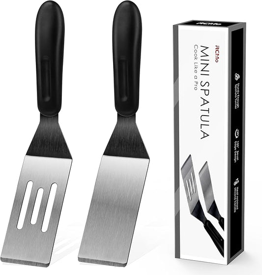 Small Spatula Professional Mini Serving Spatula, 2 Pieces Stainless Steel Metal Spatulas Set, Cutter and Serve Turner for Kitchen, Flipping or Cooking for Brownie, Cookie, Lasagna, Pancakes or Cake