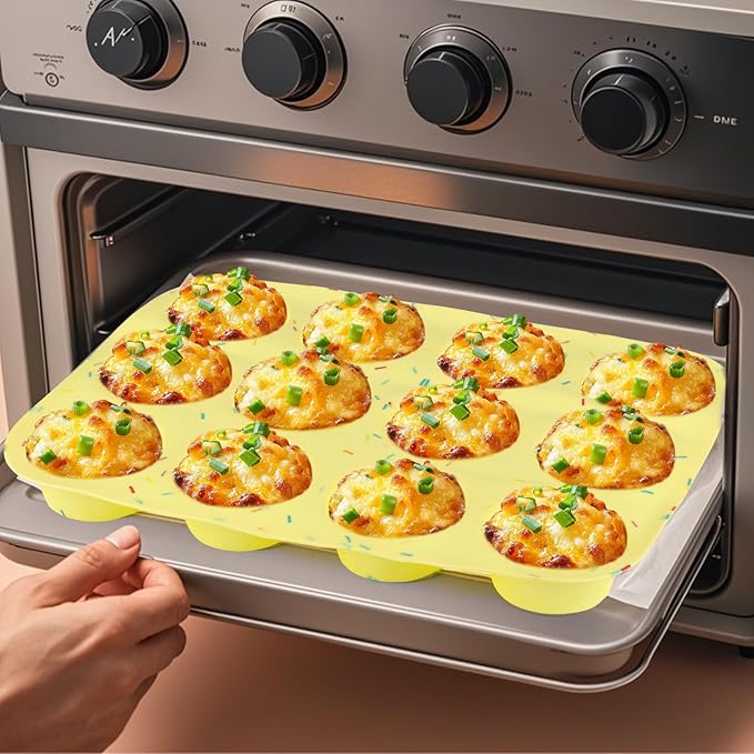 12 Cup Silicone Egg Bite Molds, 2PCS Nonstick Cupcake Pan Molds for Making Tarts, Mini Cheesecakes & Meatloaf