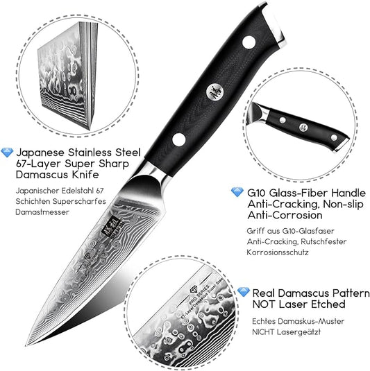SHAN ZU 4 Inch Paring Knife, Japanese Steel Damascus Professional Kitchen Knives High Carbon Super Steel Carving Knife with Gift Box