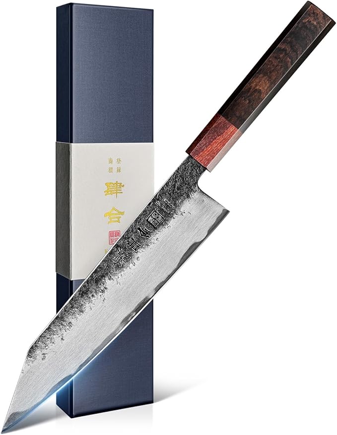 WA Series Japanese Chef Knife 210MM Black Forged Japanese Kitchen Knives with Eboy Handle,Gift with Premium Box for Husband Dad (8.27 Inch Kiritsuke Knife)