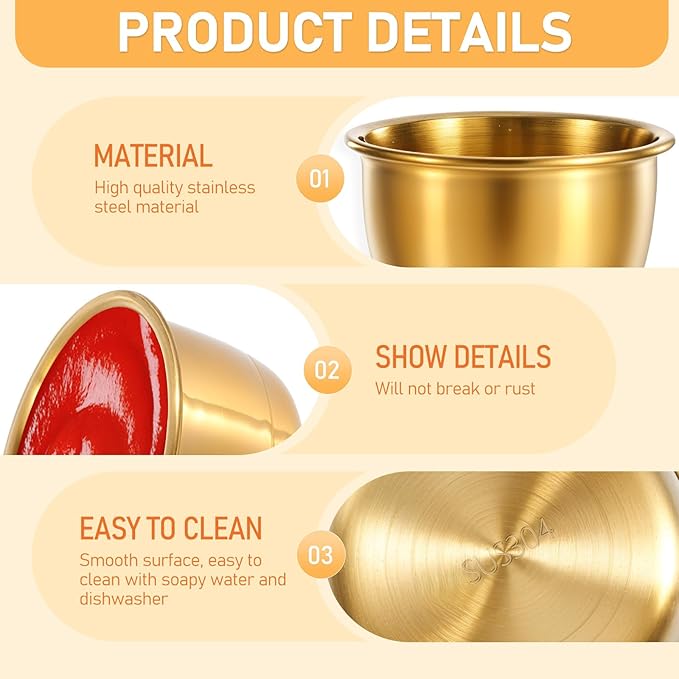 12 Pcs Stainless Steel Dipping Sauce Cup Ramekin Sauce Dipping Bowl Mini Saucers Dishes Plates Round Dipping Bowls for Ketchup Dressing Home Party Restaurant Kitchen, Gold, 2 oz