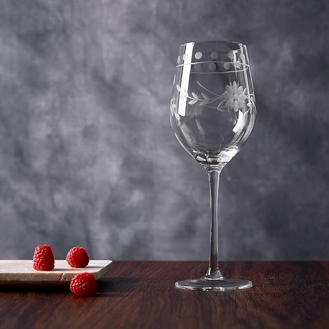 Royalrose Premium Delight Wine Glasses Set of 4,15 oz – Hand-Blown with Etched Long Stem, Classic Glassware for Weddings, Dinners, and Holiday Gifting (Red Wine Glass)