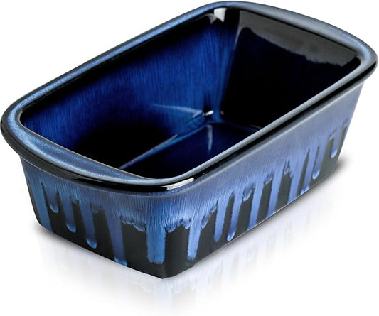 Ceramic Loaf Pan for Baking, 9 x 5 Inch Rectangular Bread Pan, Bakeware for Cooking, Home Kitchen (Nebula Blue, Reactive Glaze)